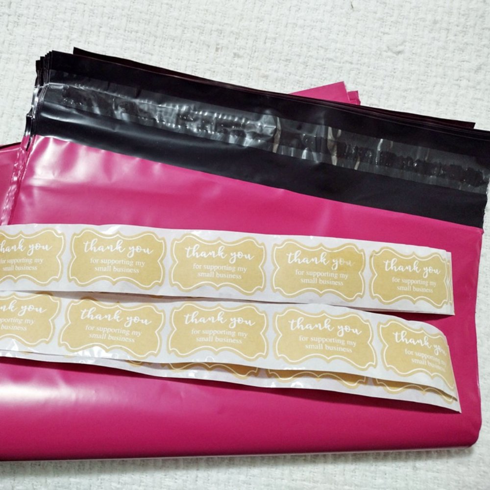 Pink 10x13 Poly mailers plus Stickers